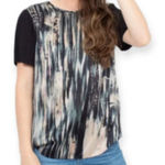 Rebecca Taylor  Silk Black White Short Sleeve Abstract Round neck Blouse Size 4 Photo 0