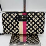 Kate Spade New York Black Cream Pink Stripe Spade Pattern Zip Around Wallet Photo 0