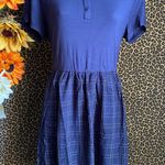 Doe & Rae ✅3/$30✅ NWT Blue Navy Rayon 3 Button Pullover Plaid Dress NWT | LARGE | Photo 2