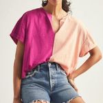 Pilcro  Gianna Contrast Short Sleeve V-Neck Tee Peach Pink Size XS Photo 4