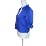 French Connection Puff Sleeve Crepe Button-Up Top Preppy Blouse Size 2 Baja Blue Photo 3