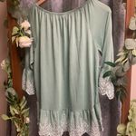 Fever Mint Green Flowy Off Shoulder Top W Eyelet Embroidery Blouse Shirt Large Photo 4