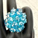 Blue sparkly beaded silver tone adjustable ring Photo 1