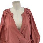 Madewell  Crinkle Poplin Wrap‎ Mini Dress Long Sleeve Tiered Pink Size XL Photo 4