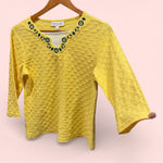 Breckenridge Cute vintage 90’s textured banana-rama jeweled neck top cotton stretch bright Photo 0