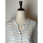 Olivaceous  Blue White and‎ Gray Striped Tie Front Button Down Blouse M Photo 5