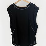 Free People  Table For Two Tee Shirt Lace Trim Black Oversized Boho Casual Top M Photo 1