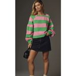 Anthropologie Maeve French Terry Sweatshirt in Pink Green Stripe Size XS Photo 1