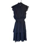 BCX Dress Navy Blue Metallic Mock Neck Flutter Short Sleeve Dress Women Sz XS Photo 1