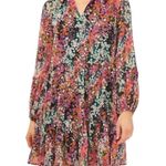 Vince Camuto Black Multi Color Floral Tiered Tunic Mini Babydoll Dress Photo 0