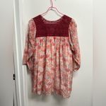Floral Silk Blend Peasant Blouse with Lace Detail Red Size M Photo 4