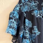 Ann Taylor Navy Blue Floral Toile Smocked Yoke Top Blouse Shirt in Night… Photo 6