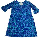 Aryeh  Bell Sleeve Skimmer A-Line Dress Turquoise Royal Blue Size L Photo 0