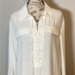 LULUS SILKY IVORY LONG SLEEVE TIE FRONT TOP SEMI SHEER 6” SLITS ON SIDES Sz. XL Photo 1