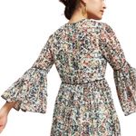Bhanuna Anthropologie Floral Bell Sleeve Mini Dress Women's 0 Blue Boho Feminine Green Photo 2