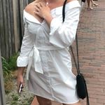 Missguided White Poplin Belted Bardot Shirt Dress Photo 2