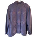 Alfred Dunner Floral Embroidered Pullover Mock Neck Sweatshirt Purple Women's XL Photo 0