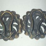 Vintage Aged Brass Tone AB Red CZ Rhinestone Round Clip On Earrings Photo 4