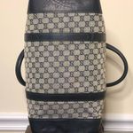 Gucci GG Monogram Boston Top Handle Duffle Bag Navy Leather Grey Canvas Photo 5