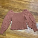 Madewell  Smocked Square Neck Puff Sleeve Crop Top Rust Orange Pink Size Medium Photo 3
