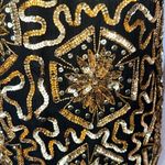 VTG CERVELLE SILK BLACK & GOLD SEQUIN BEADED FRINGE DRESS PARTY Holiday nye Photo 8