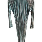 Green & Gold Striped Floral Embellished Long Sleeve Dress M 46d Size M Photo 2