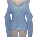 LA Hearts Pacsun Distressed Cold Shoulder Cut Out Lace Up V-neck Pullover Sweater Blue XS Photo 9