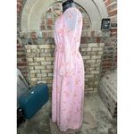 formal dress prom maxi pink floral sheer sleeves pink orange 1970s Size XL Photo 4