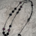 Coldwater‎ Creek Necklace Dark Purple Stick Link Chain Pink Rhinestones 30” Photo 0