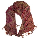 Pashmina Silk Scarf Shawl – Burgundy Gold Floral Fringe Wrap Purple Photo 1