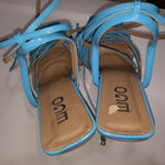 EGO  Square Toe Strappy Sandal Heel Aqua Patent Square Block Heel Sz 8 Photo 5