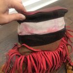 Burberry Belgrove Red Fringe Suede Leather Nova Check Bucket Bag Crossbody Photo 8