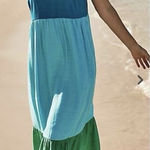 J. Jill Color Block Tiered Maxi Tank Dress Large Blue Aqua Green Sleeveless Photo 0