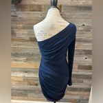 Alice + Olivia  Chrissy Wrap One Shoulder Chiffon Mini Dress Medium NWT Sapphire Photo 4