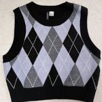Divided Argyle Black Knit Sweater Vest Sz M Crop Top Y2K Preppy Academia Office Size M Photo 0