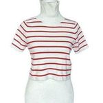 Callahan Lucy Red & White Stripe Turtleneck Short Sleeve Cropped Sweater Size XS Red Photo 0
