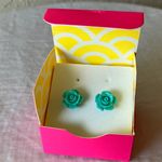 Origami Owl : Teal Color Rose Stud Earrings- Silver Tone Photo 1