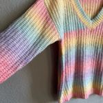 Beginning Boutique Boutique Rainbow Colorful Knit V-Neck Sweater Photo 2