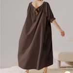 NAP Cream Tie Back Short Puff Sleeves‎ Poplin Oversized Maxi Dress Size Small Photo 12