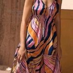 Anthropologie  Maeve Finley Jumpsuit Pink Navy wavy stripe Wide Leg 6 Photo 0