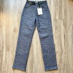 Maniere De Voir  Woven Knit Straight Pants with Leather Trim in Blue Size 0 NWT Photo 1