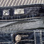 Miss Me Embellished Pocket Jeans. Low Rise Medium Wash Boot Cut Contrast Stitch Photo 5