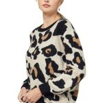 Entro Leopard Cheetah Knit Animal Print Balloon Sleeve Cozy Sweater Top Photo 2