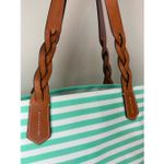 Dooney & Bourke  Striped Nylon Sullivan Shopper Tote In Mint green, White, & Blue Photo 3