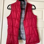 Red & Gray Plaid Reversible Light Puffer Vest Photo 0
