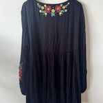 Women Dress Black Embroidery Floral Boho Western Tiered Western Country Concert Size L Photo 1