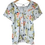 PaperMoon  Petite Light Blue Floral Short Sleeve‎ Blouse SP NWT Photo 1