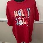 Holly Jolly Disco Snowman Red Short Sleeve Tee Shirt Size Large Photo 0