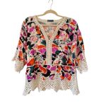 Democracy  3/4 Sleeve V-Notch Neck Scallop Edge Boho Top, Sz Petite M Photo 10