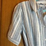 Fate Blue & White Striped Linen/Cotton Button Front Dress w/ Pockets & Tie Waist Photo 5